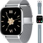 Popglory Smart Watch Call Receive/Dial, 1.85'' Smartwatch with AI Voice Control, Blood Pressure/SpO2/Heart Rate Monitor, Fitness Tracker Watch with 2 Straps for Men & Women iOS & Android Phones